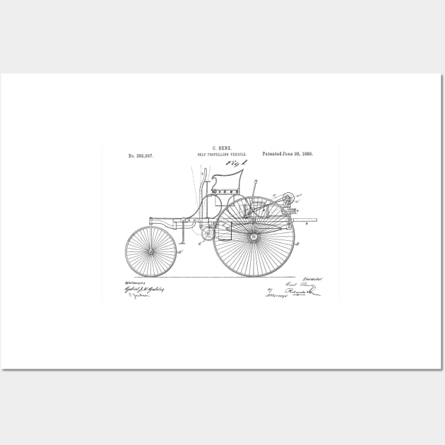 Benz 1888 self propelling vehicle, original patent drawing original white background Wall Art by QualitySolution